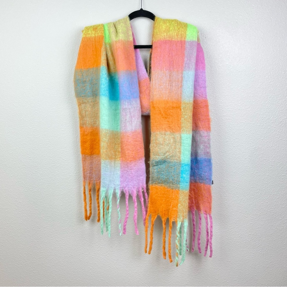 Sarta Allie Pastel Square Color Block Heavyweight Scarf Fringed Colorful Scandi - Picture 12 of 12